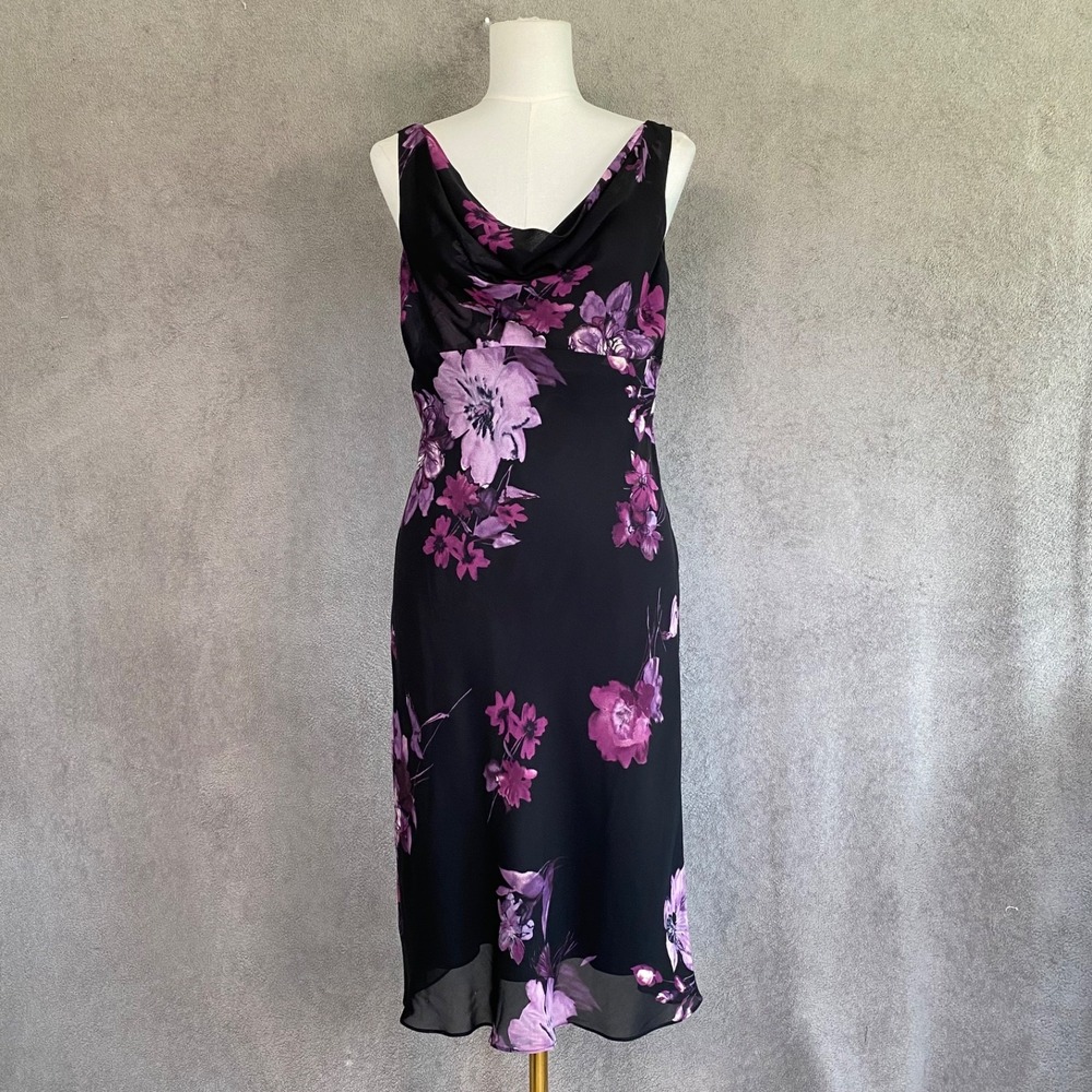 Vintage Jones NY Womens Cowl Neck Whimsigoth Midi Dress Size 10 Babydoll Y2K